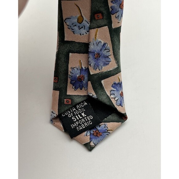 Vintage 1990s Colours by Alexander Julian Floral Silk Tie Green Pink USA - Picture 3 of 4